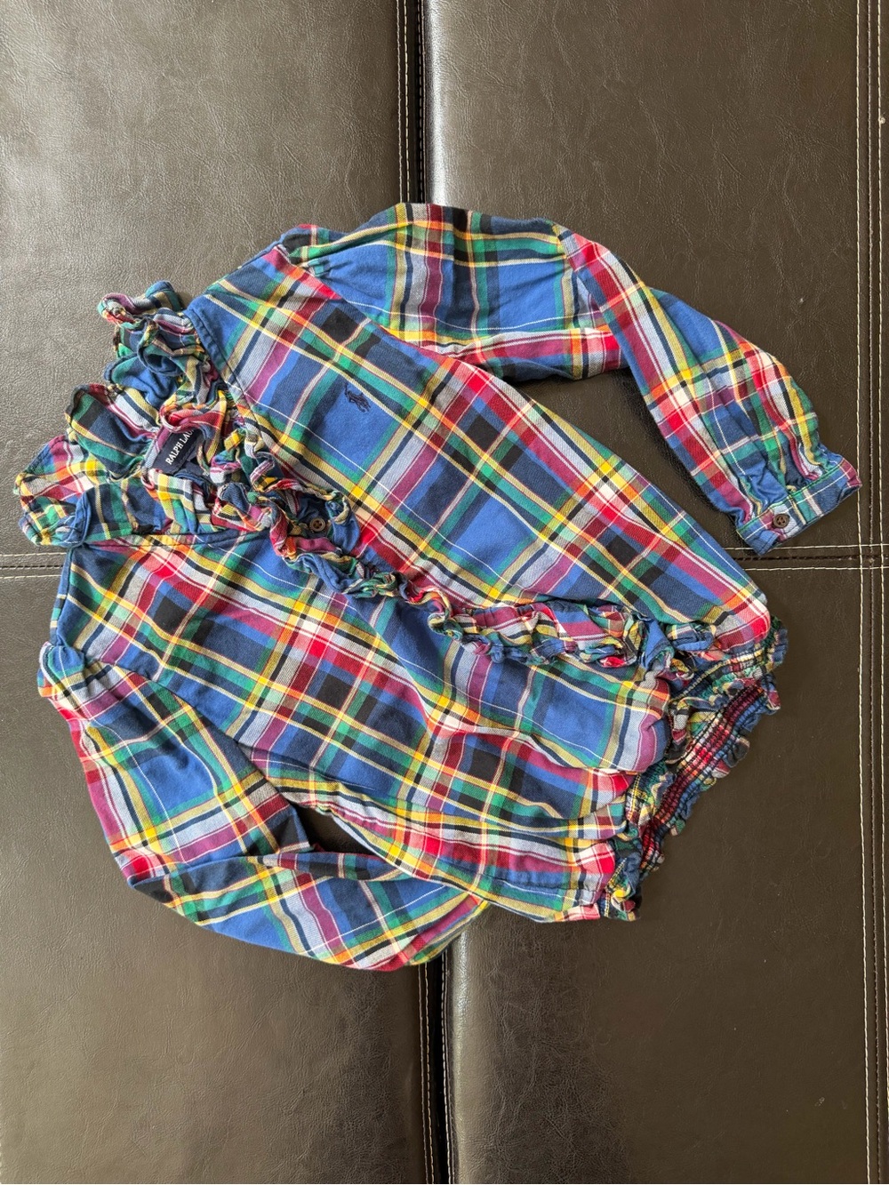 Ralph Lauren - Girl’s Multicolor Plaid Ruffle Top - Blue, Red, Yellow, and Green